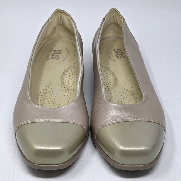 SAS SCENIC Champagne Leather Cap Toe Tripad Comfort Ballet Flat Shoe Size 9.5M - Picture 6 of 11